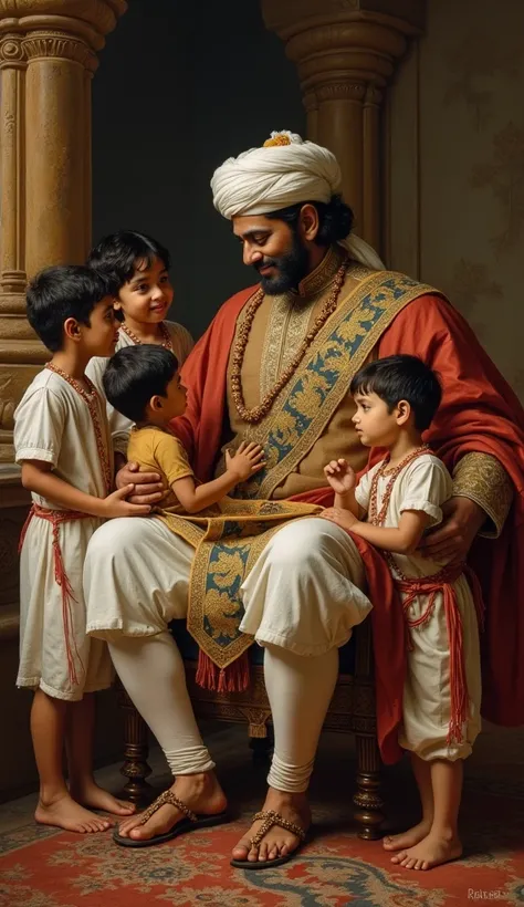 Tipu Sultan with his sons, showcasing a moment of warmth and family bonding amidst his leadership.
