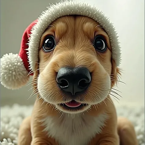  from this image  ,  you will create the same dog but with a Santa hat , and marked " 1 billion " above