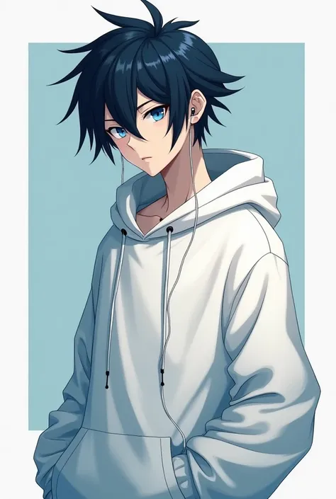 Physical
1 .  Gender of the guy
2 . Age 20
3 . Height 177 cm and weight 61
! 4.  Hair color black blue ,  centerfold style
5 . Eyes of blue color
6 .  Slim yellow skin

Clothes
1 .  Types of Hoodie Clothing 
2 .  White color and plain motif
3 .  Earphone A...