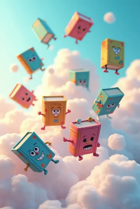 3d cartoon books in cloud