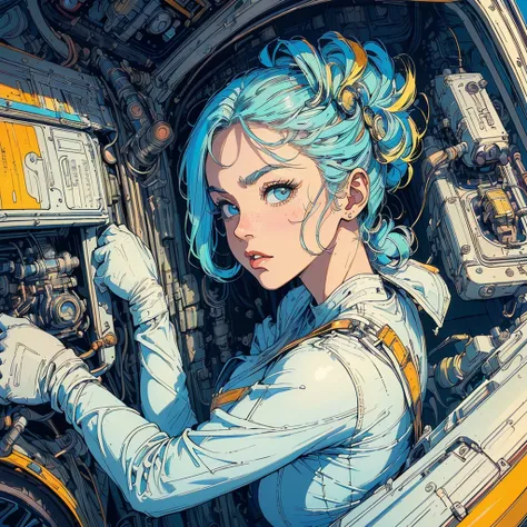 (((  Masterpiece ,   top quality))),(((alone:1.2))),(((  1 girl:1.2))),32K Wallpaper,   very detailed, poster,  retro vintage sci-fi ,(((((近未来的なスペーススリラーposter))))),(((((portfolio))))),(((((close-up))))),(((((  bust up))))),((((More Angles)))),(((Overwhelmi...