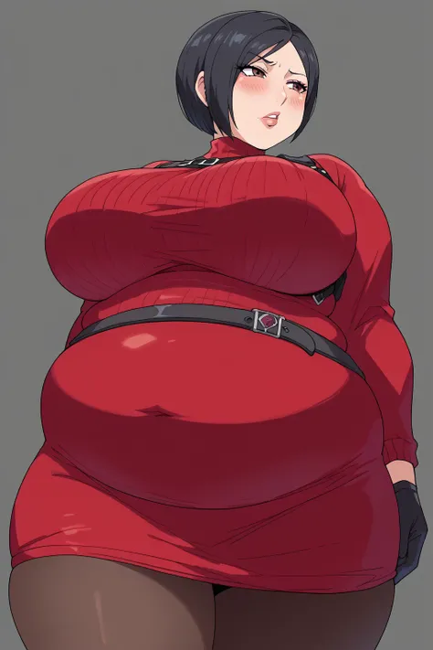 ada wong,Black Hair,  short hair,  dark eyes,  red sweater ,  turtleneck , Harness,  pantyhose,  Black Gloves , belt,  score_9,   score_8_up,   score_7_up,   score_6_up,   score_5_up,   score_4_up,     Masterpiece  ,   top quality,   Very Aesthetic,   absu...