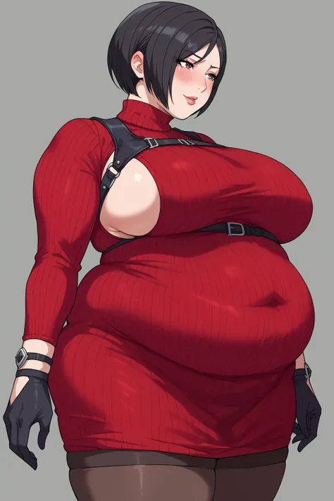 ada wong,Black Hair,  short hair,  dark eyes,  red sweater ,  turtleneck , Harness,  pantyhose,  Black Gloves , belt,  score_9,   score_8_up,   score_7_up,   score_6_up,   score_5_up,   score_4_up,     Masterpiece  ,   top quality,   Very Aesthetic,   absu...