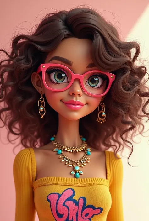 Curly haired bratz with glasses and white skin