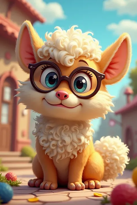 A funny animal with curly hair and glasses
