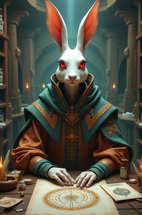 rabbit, red eyes.Magic Clothes , character design table.human being