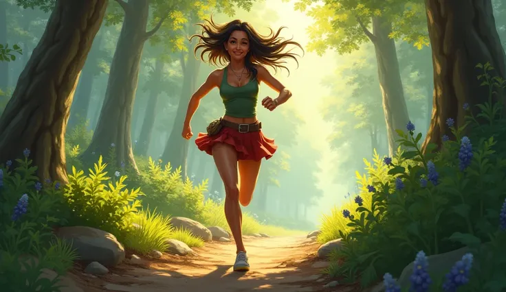 ary Magdalene running along a trail surrounded by trees, with a look of joy and urgency. In the background, sunlight filters through the trees, symbolizing hope.
