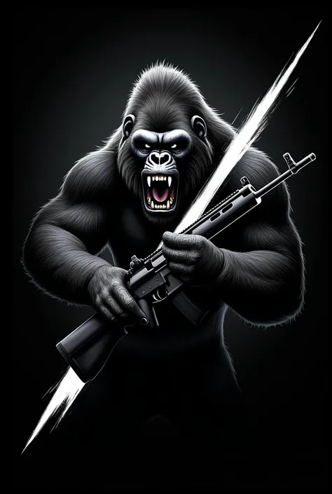 An emblem with a black background with a rabid black gorilla holding a rifle and with a stripe written T31