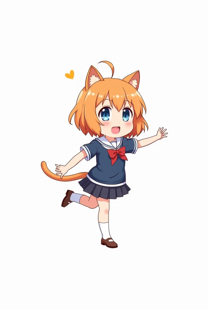 girl, s multiple poses derived angle facial expressions lip expressions variations white background blue eyes orange hair anime style anime illustration 8k HD school clothes face da Delicate fine expressive cat ear  Short stature Back angle Fafa super Fafa...