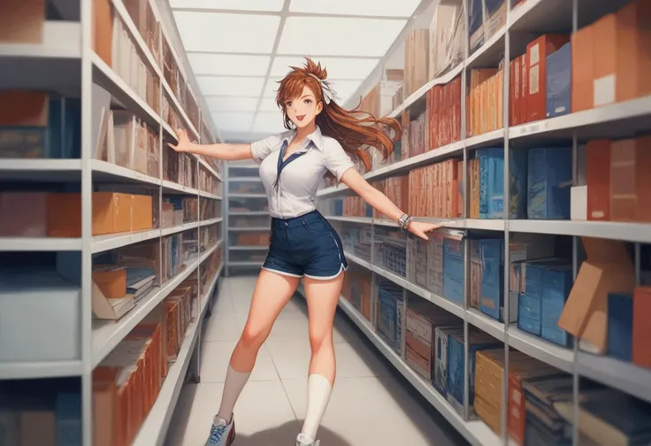 Anime - anime-style illustration of a woman climbing a bookstore ladder, Illustration by Yoshihiko Wada ,  pixib,   conceptual art  , praise girl, praise art,  lo-fi illustration style , praise, Detailed store information, in Makoto Shinkai&#39;s Style, pr...