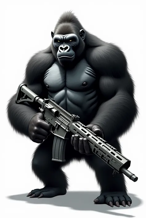 Armed gorilla with white background