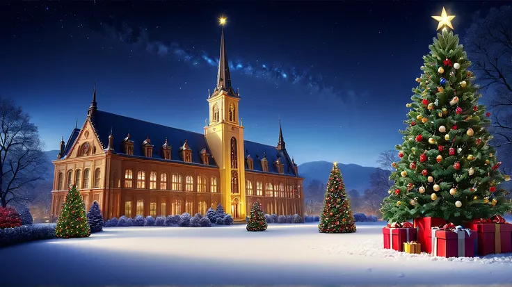 (masterpiece:1.8)、 very nice finish 、( high definition 、8k:1.3)、( top quality、 super realistic as in the picture :1.5)、dark room at night、Colourful illuminations light up on the big Christmas tree、Lots of Christmas gift boxes 