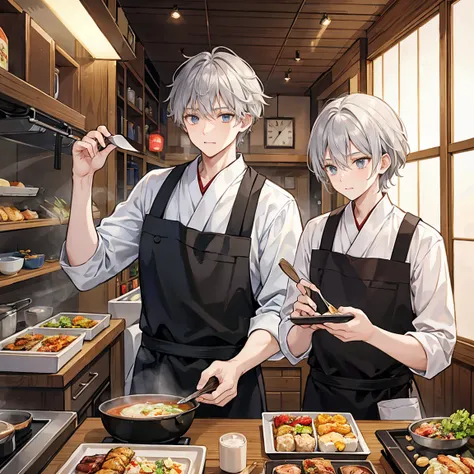 The grey-haired wizard is cooking for his gray-haired brother who is a medical student at an izakaya he runs