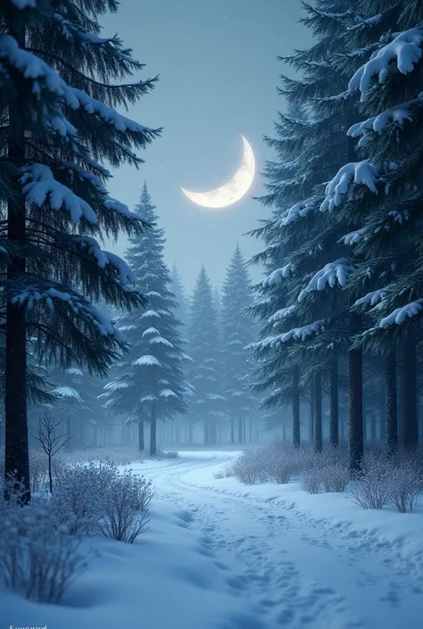 For the snowy winter forest at night