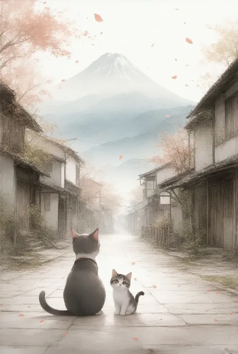 Old townscape of Japan、Asahi、autumn、Cute cat parent and 、