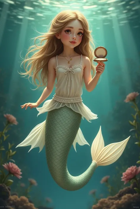  A  with dark blond hair, white, light brown eyes, Doll effect ,  but ,  I want this  in the body of a mermaid ,  that will also be a  ,  to make my daughters birthday panel.

The mermaid has to be a !!  Put on this mermaid like a  , Put her SMALLER and wi...