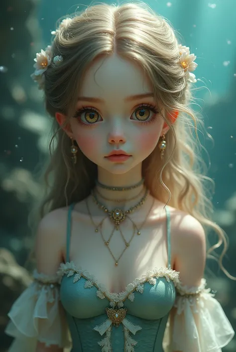  A  with dark blond hair, white, light brown eyes, Doll effect ,  but ,  I want this  in the body of a mermaid ,  that will also be a  ,  to make my daughters birthday panel.

The mermaid has to be a !!  Put on this mermaid like a  , Put her SMALLER and wi...