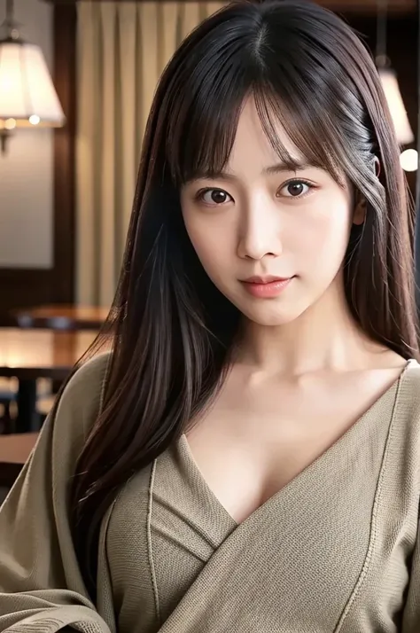 (masterpiece, best quality, perfect anatomy, highres, 8k, realistic, photorealistic, natural skin texture, no makeup:1.2), 1girl, solo, Japanese, age20, female university student, very cute, parted lips, (large breasts:1.2), (perfect figure1.2), earth colo...