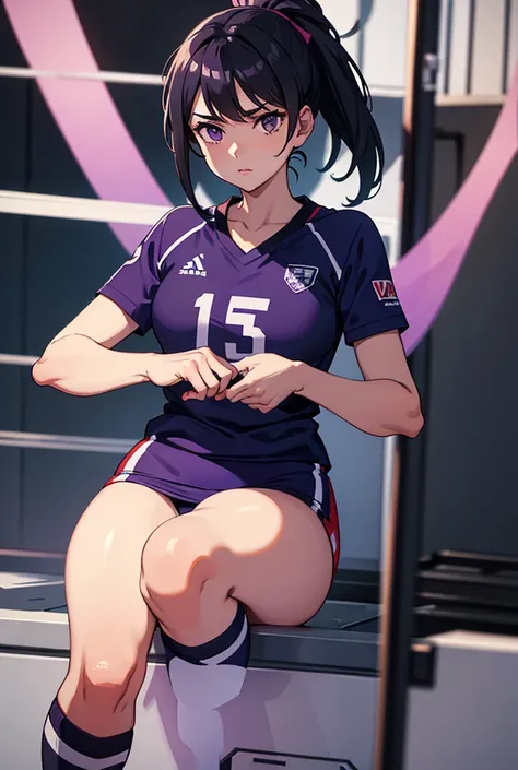 Volleyball uniform with the initials SFM in purple