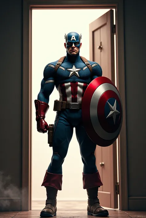 Captain America pointing the open door