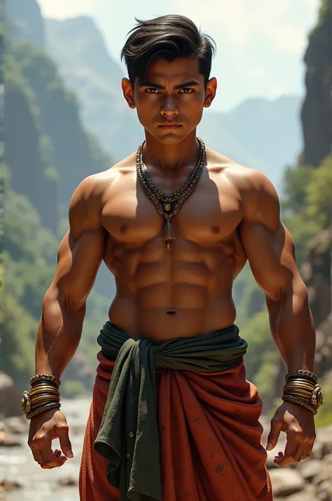 Create a nepali boy who have 8 pack and accurate jaw line 