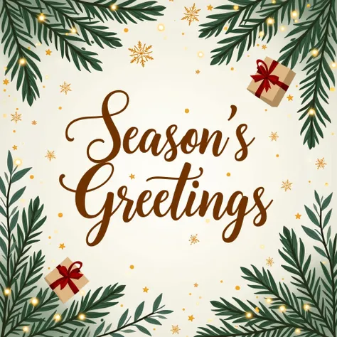 Prompt Title:
"Seasons Greetings: A Celebration of Joy and Warmth"

Prompt Description:
"Design a festive and heartwarming illustration for Seasons Greetings featuring elegant typography surrounded by delicate snowflakes, glowing fairy lights, and evergree...