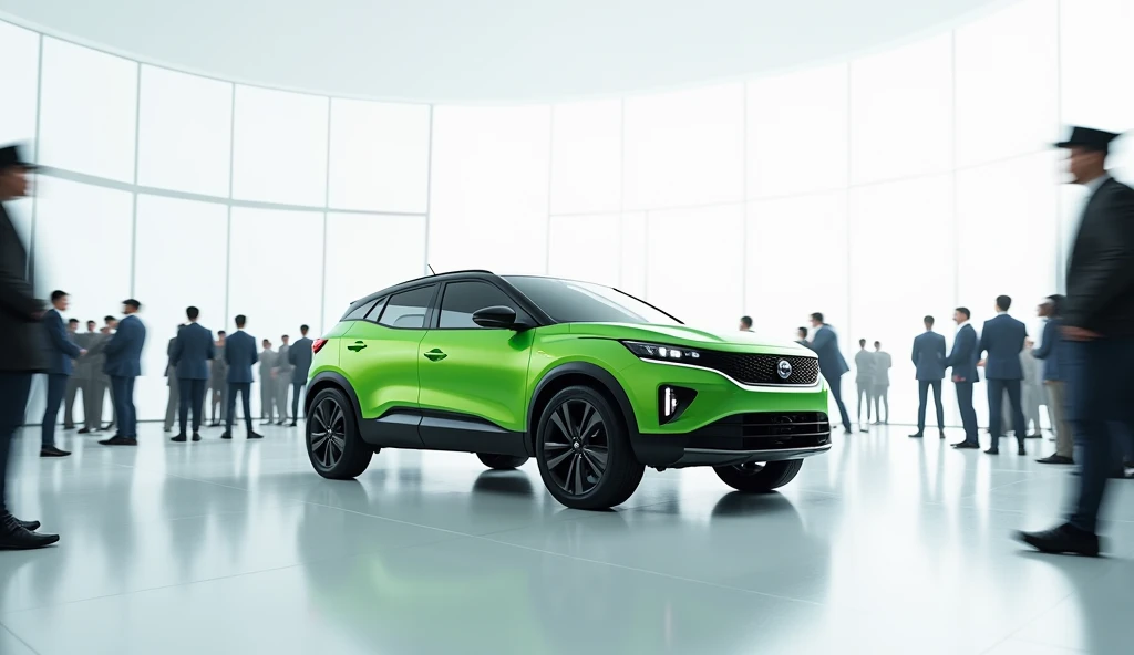 In a dazzling, luxurious white showroom, the 2025 TATA Nexon takes center stage,  exterior  back lookexuding an air of back side style. Its vibrant Green exterior shimmers, drawing attention to its sleek, aerodynamic lines and cutting-edge design. Futurist...