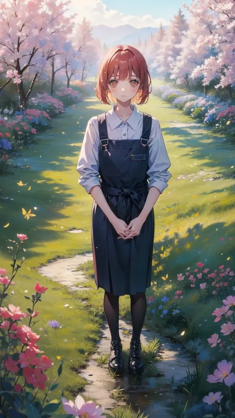 (masterpiece: 1.2), ( Standing facing a very detailed : 1.2), ( Standing facing a very detailed  CG: 1.2), (  high image quality: 1.2), (最  high image quality), 8k,   Animated Illustration  ,   A girl with vermilion hair and a slightly sad expression is si...