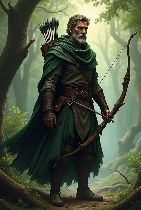 d&d character ranger dark green mantle with shortbow and quiver