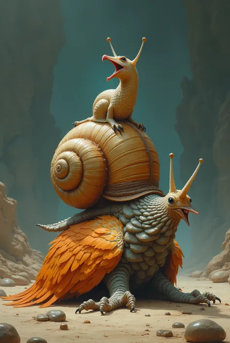 Laughing snail triumphant on dead phoenix 