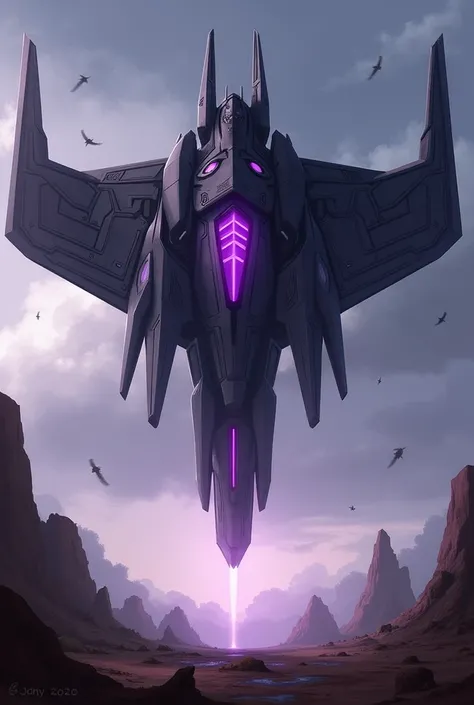 Create a 2d illustration of the Nemesis, the Decepticon flagship from the Transformers: Prime animated series. 