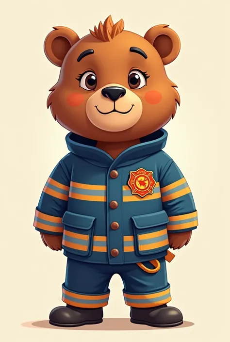 Bear in youth fire brigade uniform blue orange with crest 