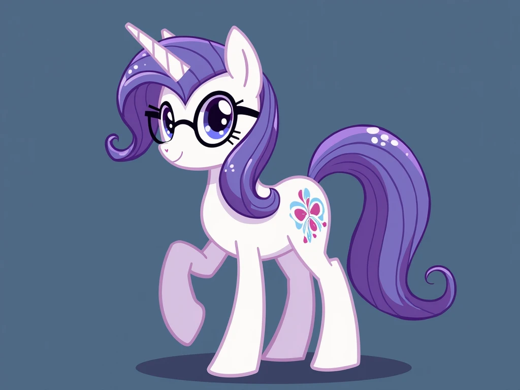 score_9, score_8_up, score_7_up, score_6_up, score_5_up, score_4_up, show accurate, full body, simple background, female pony, smart appearance, original character, unicorn, named Sapphire glow, wearing glasses 