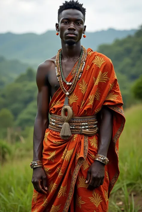 Un jeune adulte de 19 ans africain habillé en costume traditionnel 