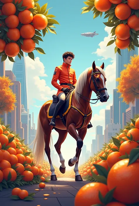 Drawing New Years greeting card in 2025 with horse riding and tangerines 