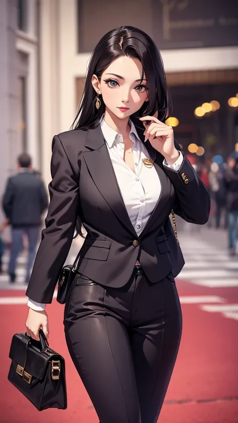  high definition ,  more,Wearing a suit４０Woman in her 20s、Red lipstick、Luxury suits、Parliamentary Badge、(( full body view:1.3))