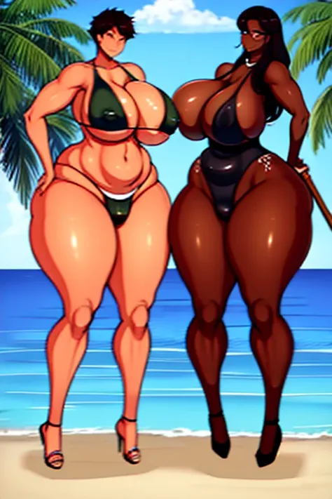 a black mom with a fit and thick milf body on the smmer of the bikini and your son