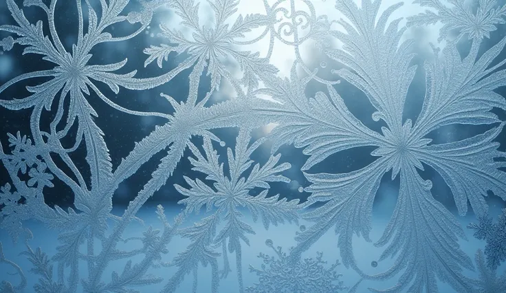 Solid frosty patterns on the window, different forms ,  without a rear view outside the window, high quality photo,  close-up .