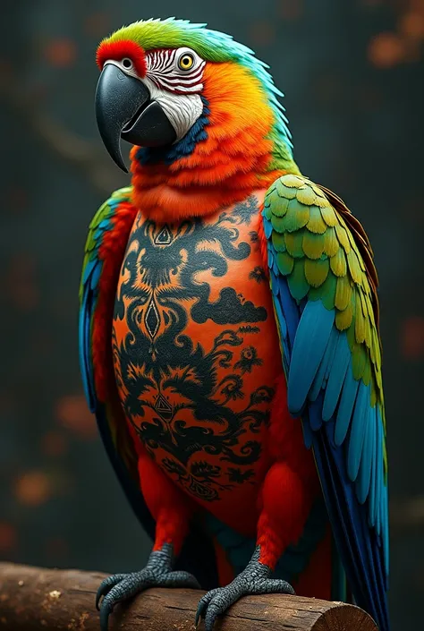 Parrot wearing a tattooed yakuza costume