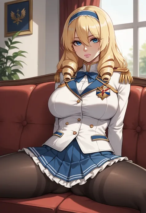 score_9, score_8_up, score_7_up, looking at viewer,  BREAK
MainOutfit_CeliaCumaniAintree_ownwaifu, 
1girl, blonde hair, blue eyes, large breasts, drill hair, long hair, hairband, hair between eyes, lips, eyes visible through hair, bangs, lipstick, pink lip...