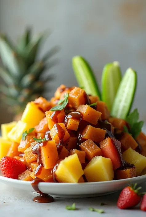 Create sengkuang fruit, pineapple, cucumber with delicious black rojak sauce