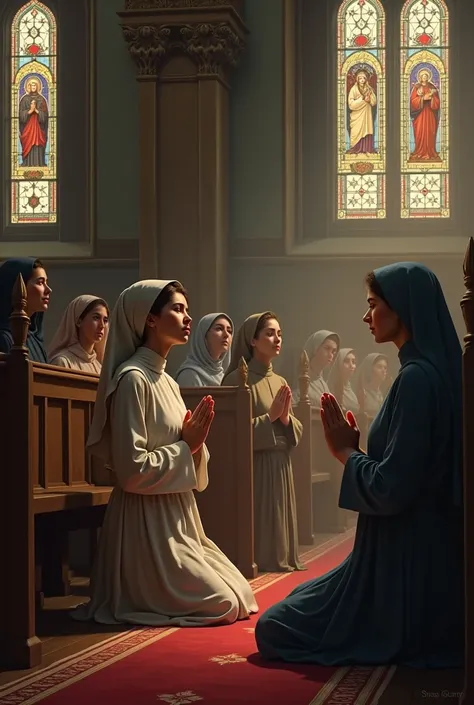 Women praying in church 