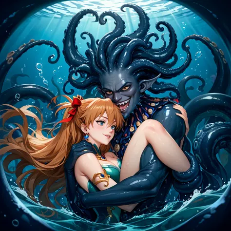 (( top quality)), ((masterpiece)), ( Details), （ perfect face）、The woman of the princess of Dagon is the naked mermaid Soryu Asuka Langley 、 The mermaid Soryu Asuka Langley is the princess of Cthulhus evil god Dagon, who respects and believes in Cthulhu my...