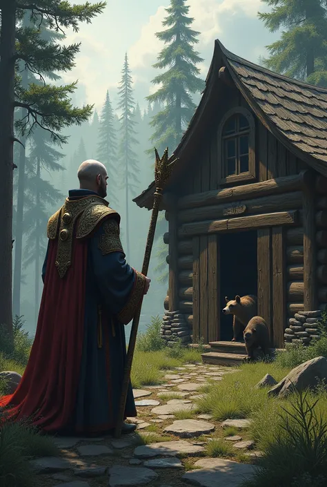 The ruler of a town knocks heavily on the door of a villagers cabin who protected bears