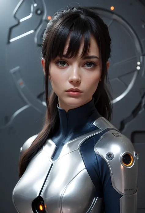 Score_9, score_8_up, score_7_up, score_6_up BREAK Fuj1noLB, 1girl, black hair, long hair, black eyes, ponytail, bangs, bodysuit, looking at viewer, mech pilot, mechanical background, futuristic, sci-fi, shiny, glossy, highly detailed, beautiful art, beauti...