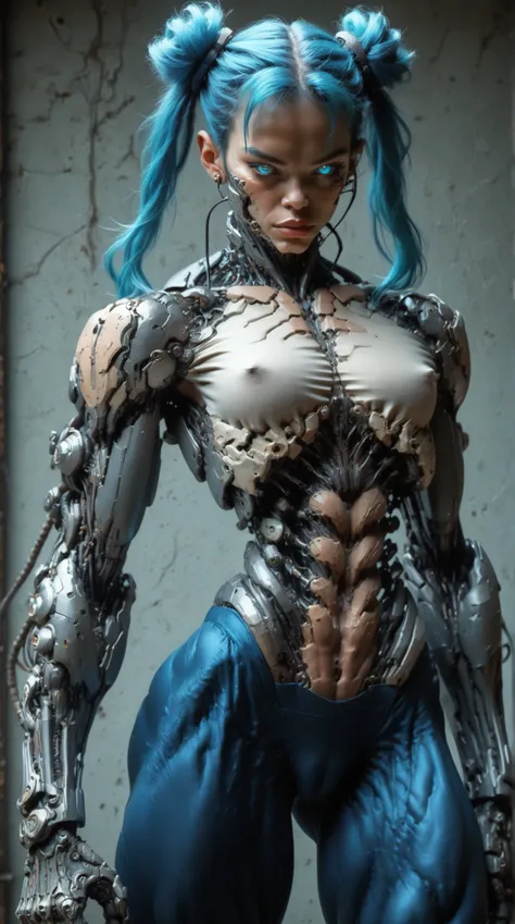 (nsfw:1), (Uncensored:1), score_9, score_8_up, score_7_up, (Three Quarters Shot), (1 girl), (Cyborg Chun-Li), (Asian:1.5), beautiful teenage (skinny) muscular Asian cyborg girl, (bio-mecha:1.25), (mechanical Cyborg arms:1.45), (mechanical Cyborg torso:1.25...