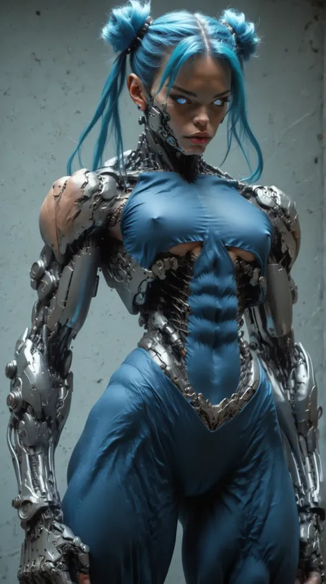 (nsfw:1), (Uncensored:1), score_9, score_8_up, score_7_up, (Three Quarters Shot), (1 girl), (Cyborg Chun-Li), (Asian:1.5), beautiful teenage (skinny) muscular Asian cyborg girl, (bio-mecha:1.25), (mechanical Cyborg arms:1.45), (mechanical Cyborg torso:1.25...