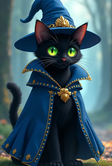 Black cat with green eyes dressed as a howl
