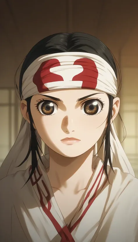 cowboy shot  masterpiece, super detail, high details, high quality, best quality, highres, 1080P, 8k, 16k  brown eyes very accurate clothing  score_9, score_8_up, score_7_up, ((cowl)) (((headband on forehead))) detailed clothing beautiful girl  