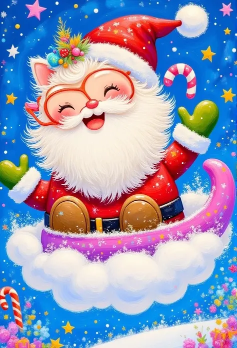 Santa Claus claus sitting on a cloud with a cat in his lap,  portrait created by a veteran artist , shutterstock,  furry art , Santa Claus claus, Santa Claus, Santa Claus clause, sitting on Santa Claus, illustration!, [Christmas Eve,  High Quality Picture ...